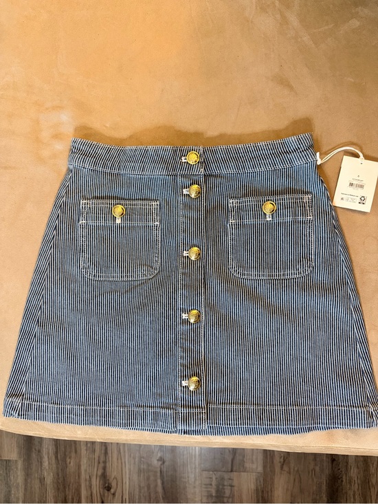 Dresses & Skirts - Striped Button-Front Denim Mini Skirt - Blue